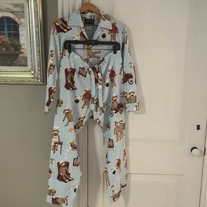Nick & Nora Blue Pajama Set with Sock Monkey Print